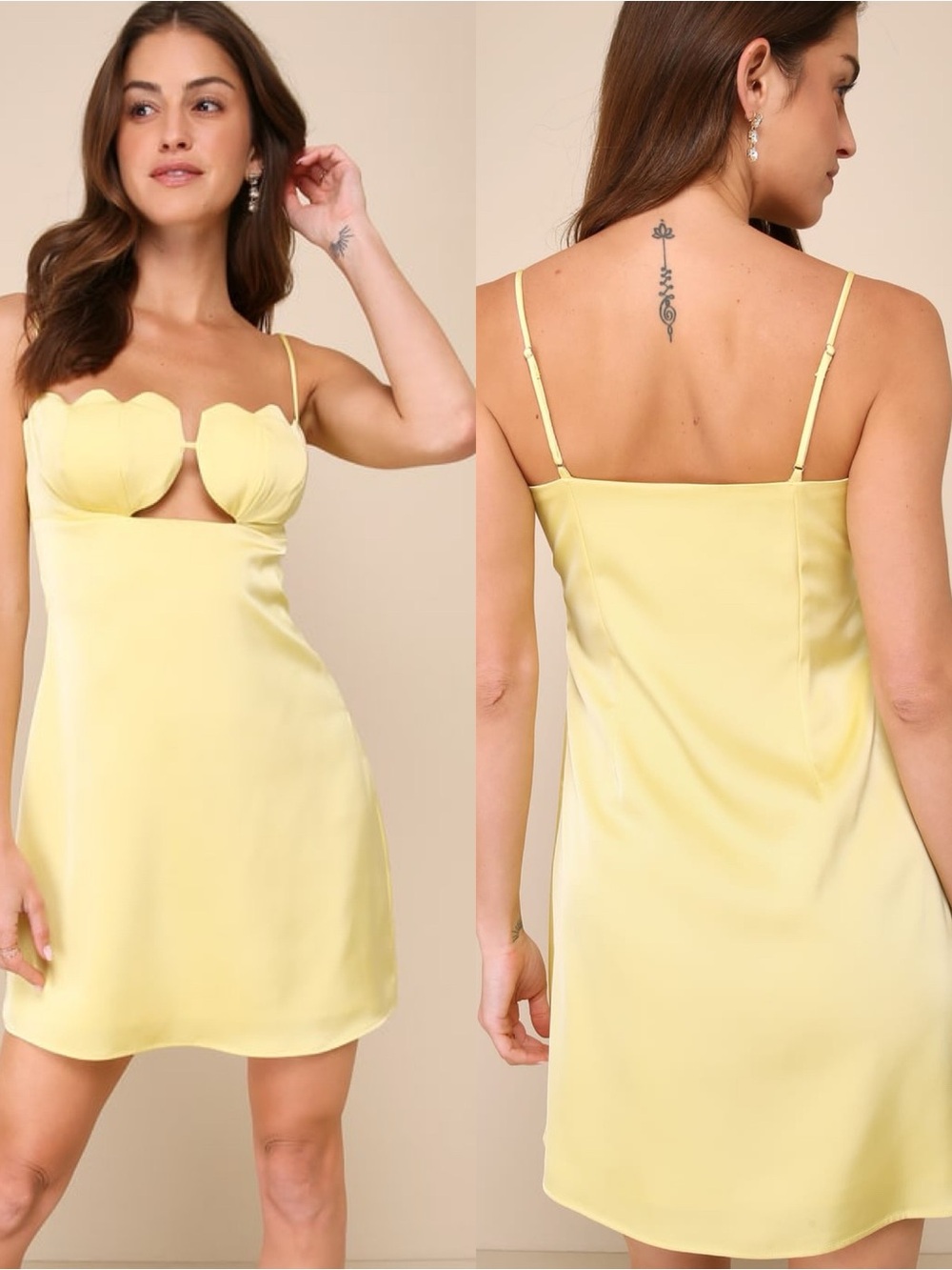 Lulus | Such a Delight Light Yellow Satin Cutout Mini Slip Dress